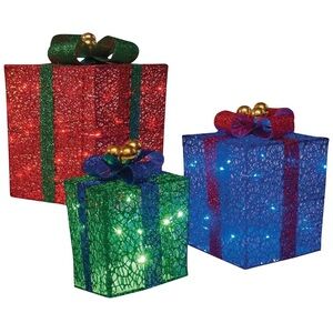 Decorative LED Holiday Gift Box Set - Red, Green, Blue